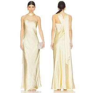Misha Lilia Sash Neck Maxi Gown Strapless Satin Formal Party Cocktail Prom S